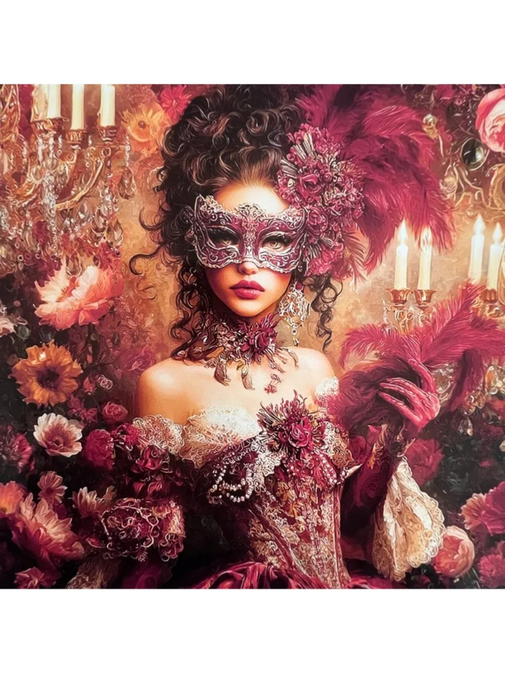 Masquerade Lady Rose Cross Stitch Kit 11CT Printed Aida DIY Embroidery 20x20
